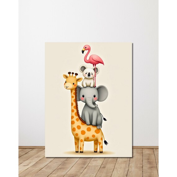 Animal Canvas Print: Giraffe, Elephant, Koala, Flamingo Kids