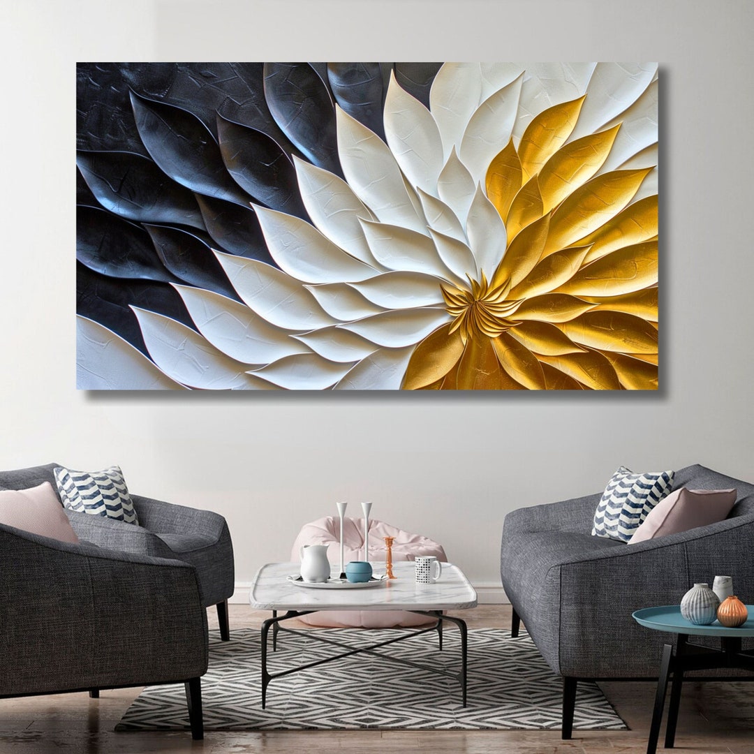 3D Textured Wall Art, Black, White and Gold 3D Textured Wall Art
