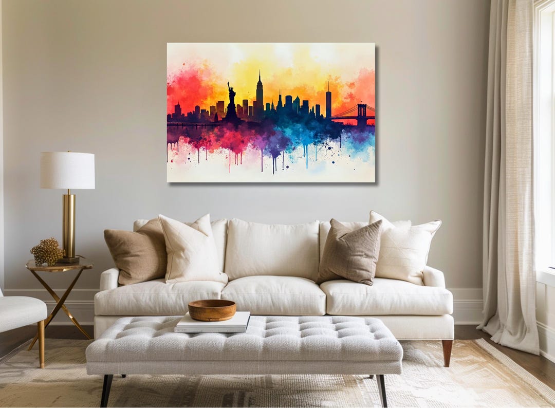 New York City Skyline Canvas Print, Watercolor Wall Art, NYC Cityscape ...