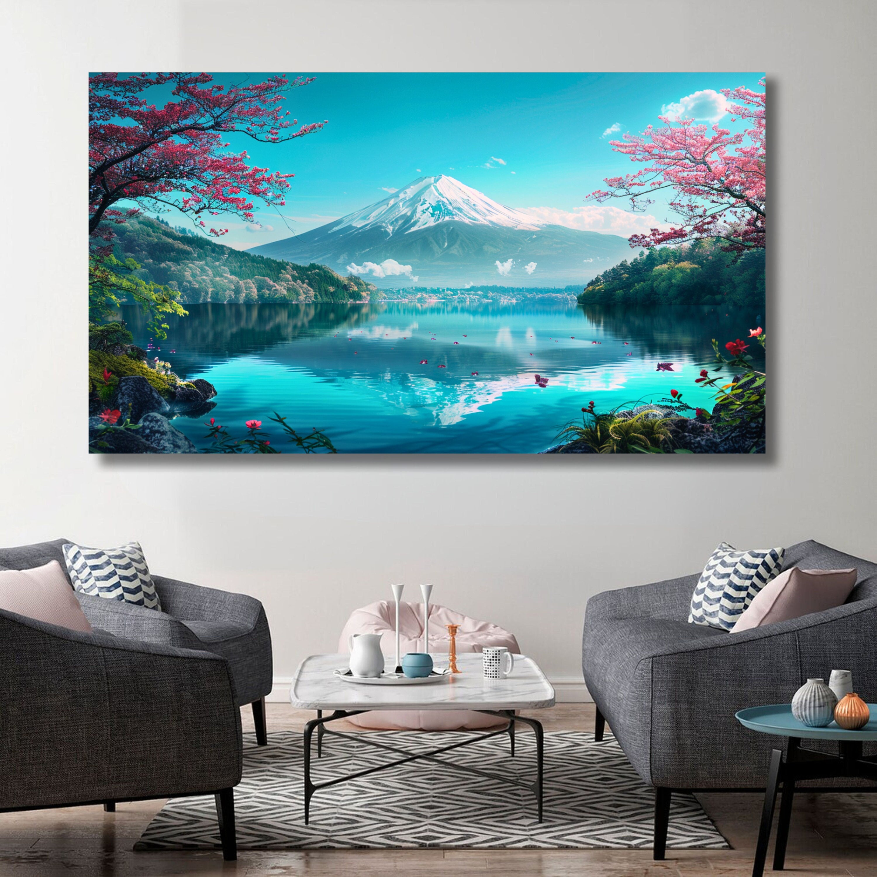 Mount Fuji Canvas Wall Art: Japanese Mountain Landscape Painting
