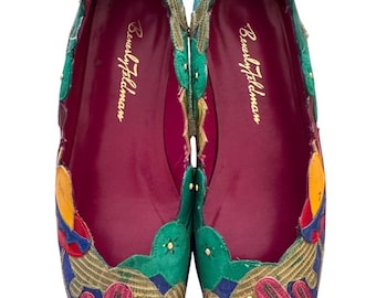 Vintage Beverly Feldman Multicolor Cactus Embroidered Ballet Flats