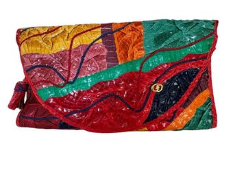 Seltene Vintage-Clutch von Carlo Fiori aus Italien aus mehrfarbigem Patchwork-Leder