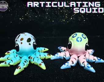 Articulated Squid - 3D Printed - Multicolored Flexible Sculpture - Flexible Fidget Toy - Cinderwing 3D