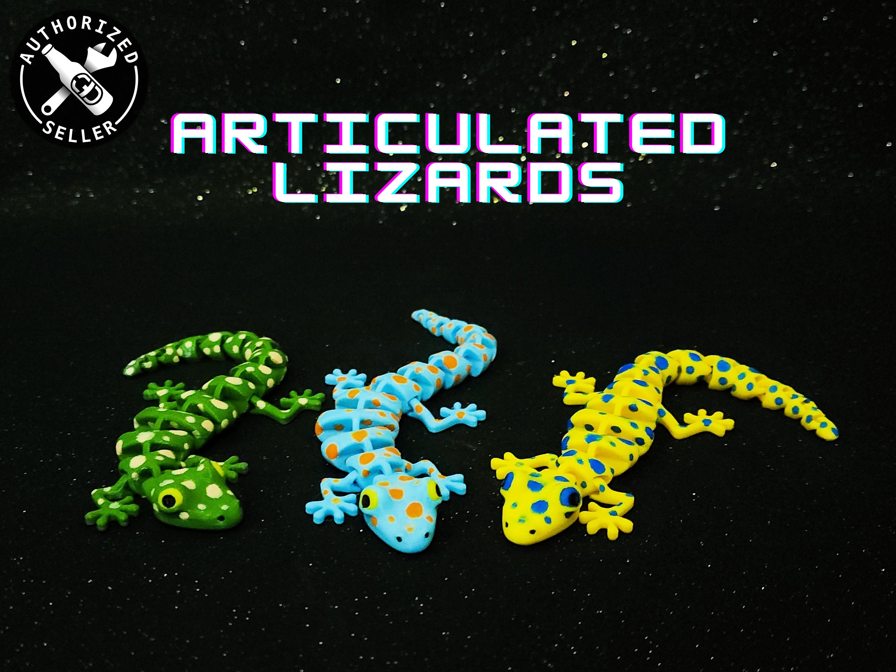 3D Printed Articulating Lizard Super Flexible Multicolored Sculpture