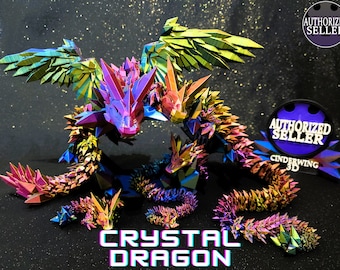 Articulating Crystal Dragon - 3D Printed - Flexible Fidget Toy - Flexible Dragon - Articulating Dragon - Cinderwing 3D