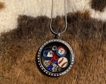 Texas rangers baseball inspired floating charm locket necklace