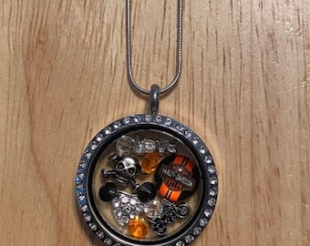 Harley motorcycle inspired floating charm locket necklace