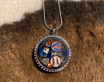 New York Mets baseball inspired floating charm locket necklace