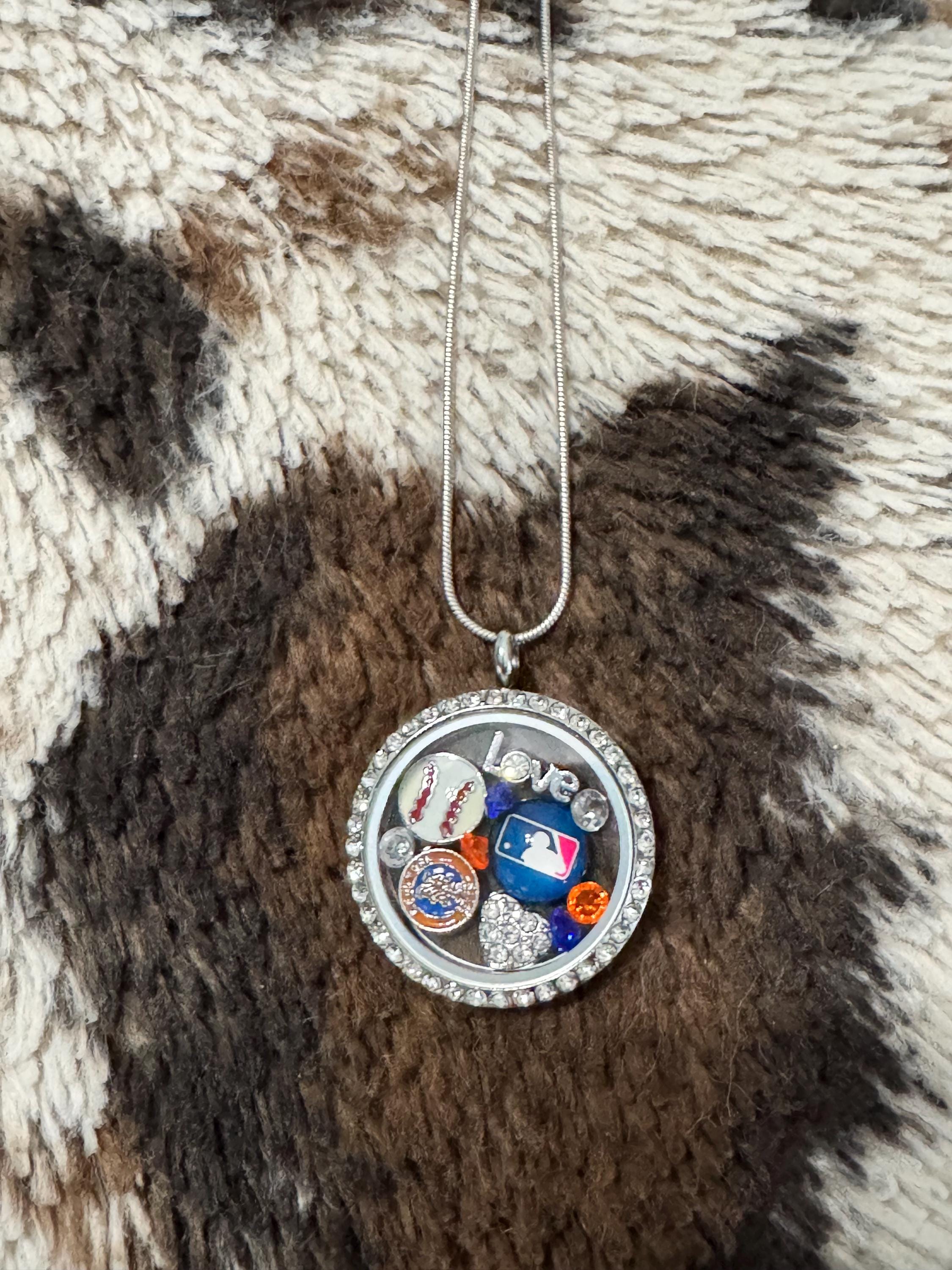 New York Mets baseball inspired floating charm locket necklace