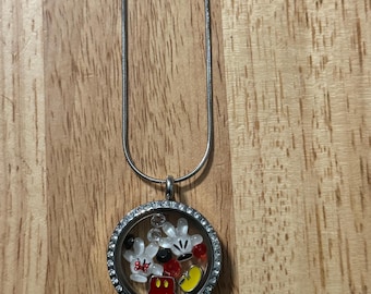 Mickey Minnie inspired floating charm locket necklace