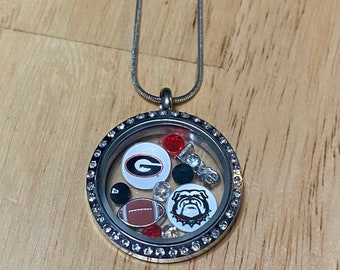 georgia bulldogs football inspired floating charm locket necklace