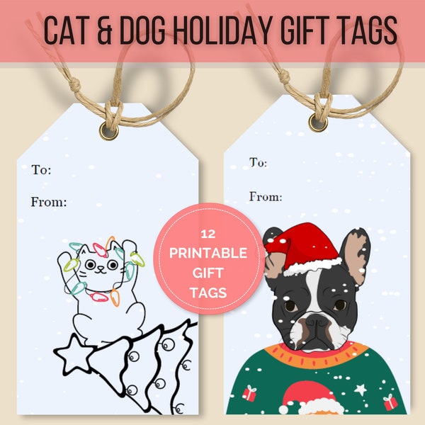 Christmas gift tag, funny gift tag, animal gift label, cat gift tag, dog gift tag, pet gift tag,