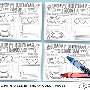 Happy Birthday Coloring Page, Printable All About Dad, Mom, Grandma, Grandpa Fill In Template, Birthday Activity,Birthday Printable for Kids