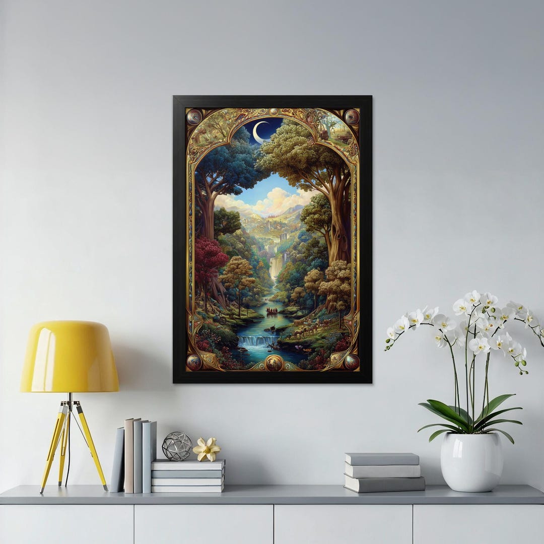 Ornate Fantasy Forest Canvas Print Poster, Enchanted River Landscape ...