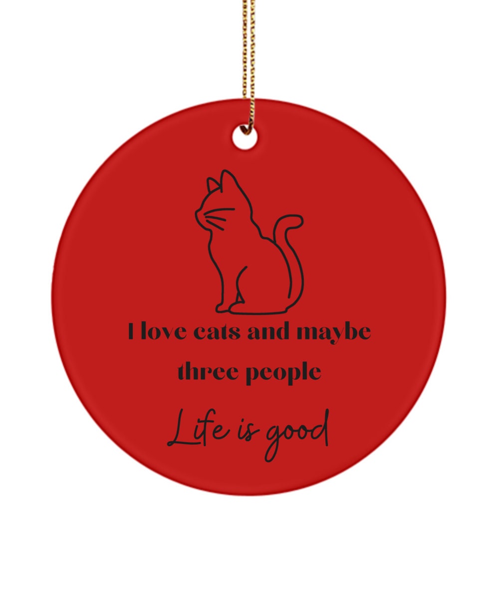 Cat Ornamnet, Cute Cat Hanging Ornament, Red Ornament 