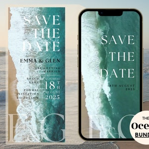 Video Save The Date und Save The Date Card Bundle mit Ocean Sounds für Strandhochzeit, Strandhochzeit Save The Date Vorlagen