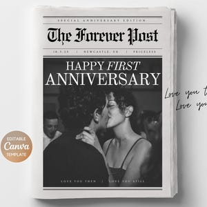 Couple Anniversary Newspaper Template, First Paper Wedding Anniversary Gift, 1 Year Anniversary Gift For Couples, Canva Anniversary Template