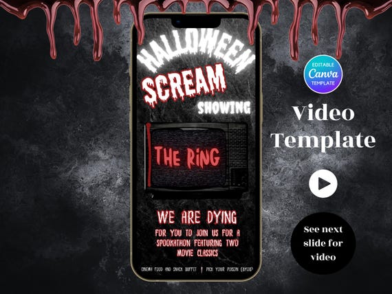 Spooky Halloween Invite for a Horror Movie Night, Halloween Mobile Invite with Creepy Music, Editable Adults Halloween Invitation Template
