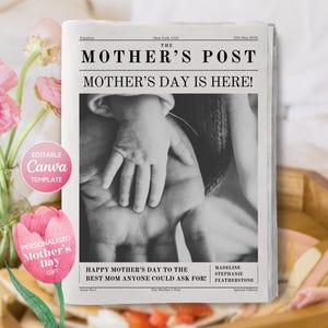 Plantilla de periódico para el Día de la Madre, idea creativa para regalar, regalo único para el Día de la Madre, regalo de última hora para el Día de la Madre a larga distancia.