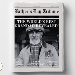 Plantilla de periódico del Día del Padre, Regalo del Día del Padre para el abuelo, Tarjeta feliz del Día del Padre, El mejor periódico del abuelo, Periódico Canva