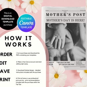 Mothers Day Newspaper Template, Creative Mother's Day Gift Idea, Unique Mother's Day Present, Long-Distance Last Minute Mother's Day image 10