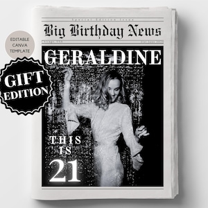 21st Birthday Newspaper Template, Large Printable Birthday Newspaper Gift Idea, Birthday Newspaper for Photoshoot, Editable Canva Template