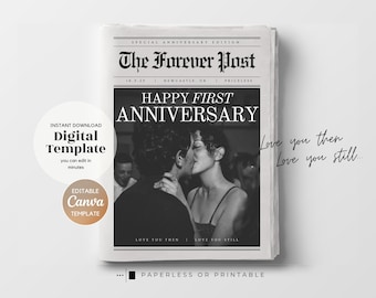 Regalo personalizzato per il primo anniversario di matrimonio, giornale cartaceo per il primo anniversario di coppia (modello Canvas)