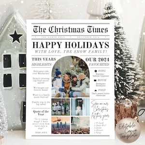 一年を振り返るクリスマス カード テンプレート、印刷可能な新聞ホリデー カード テンプレート、どんな一年だったかを伝えるクリスマス カード テンプレート、クリスマス ニュースレター