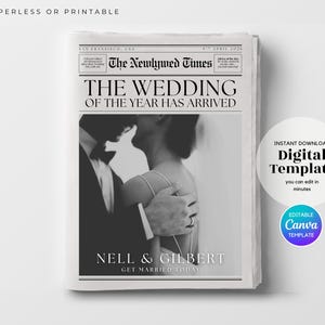 Wedding Newspaper Template - DIY Modern Wedding Program Alternative with Games and Menu (Canva Instant Download)