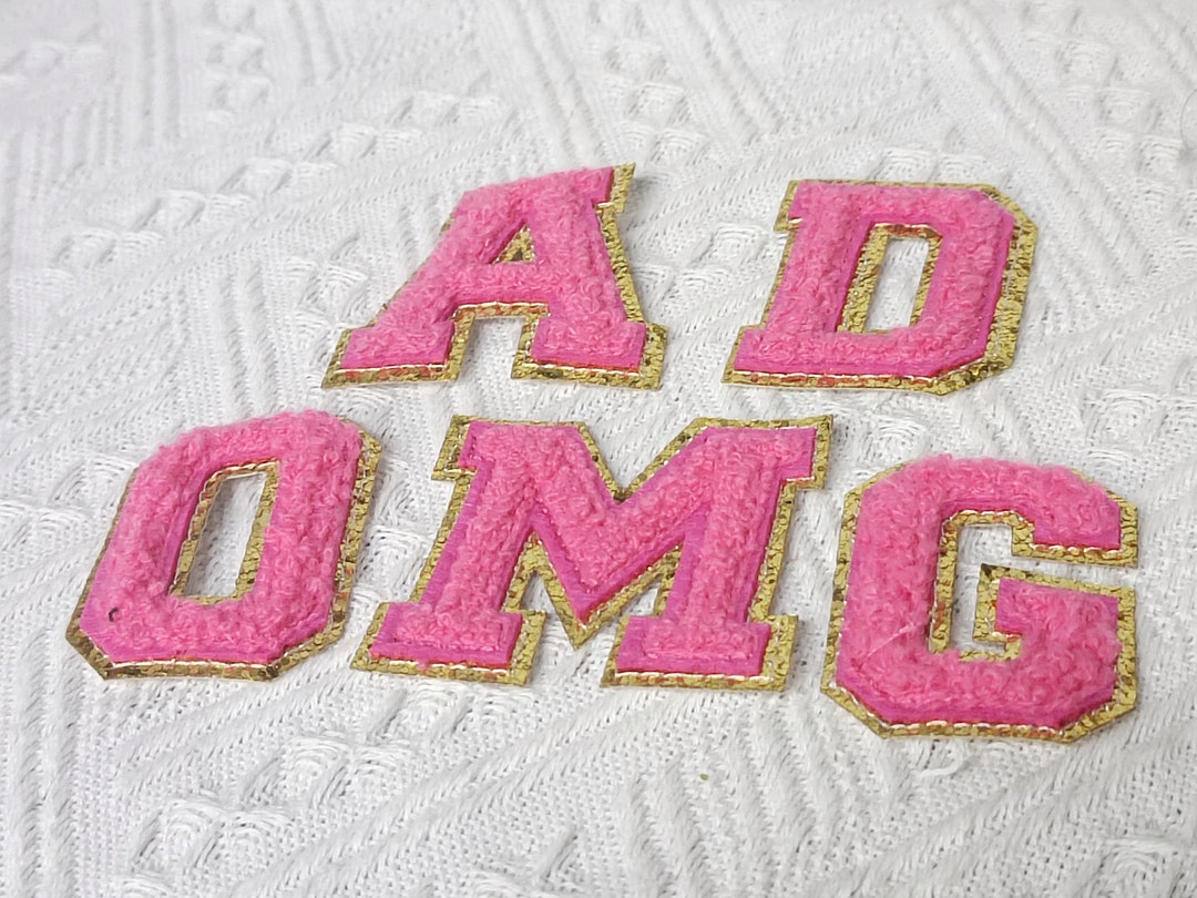 Pink Letter Patch, Chenille Letters Iron on Patch Applique, Diy Name