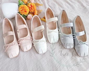Stain Bow Tie Ballet Flats, Round Toe Ballet Shoes, Pink Gray Foldable Ballet Flats, Comfortable Strap Ballerinas Shoes For Lady