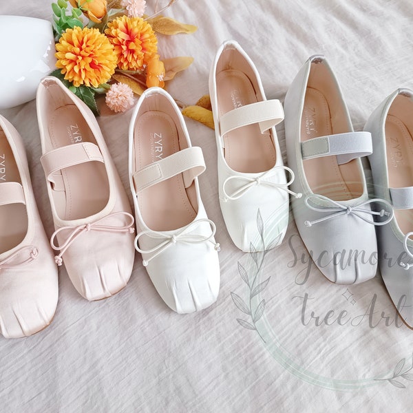 Stain Bow Tie Ballet Flats, Round Toe Ballet Shoes, Pink Gray Foldable Ballet Flats, Comfortable Strap Ballerinas Shoes For Lady