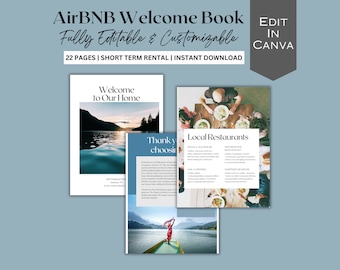 Plantilla de libro de bienvenida de Airbnb / Plantilla de guía del manual del anfitrión de la casa / Plantilla de Canva de bienes raíces / Plantilla de alquiler vacacional