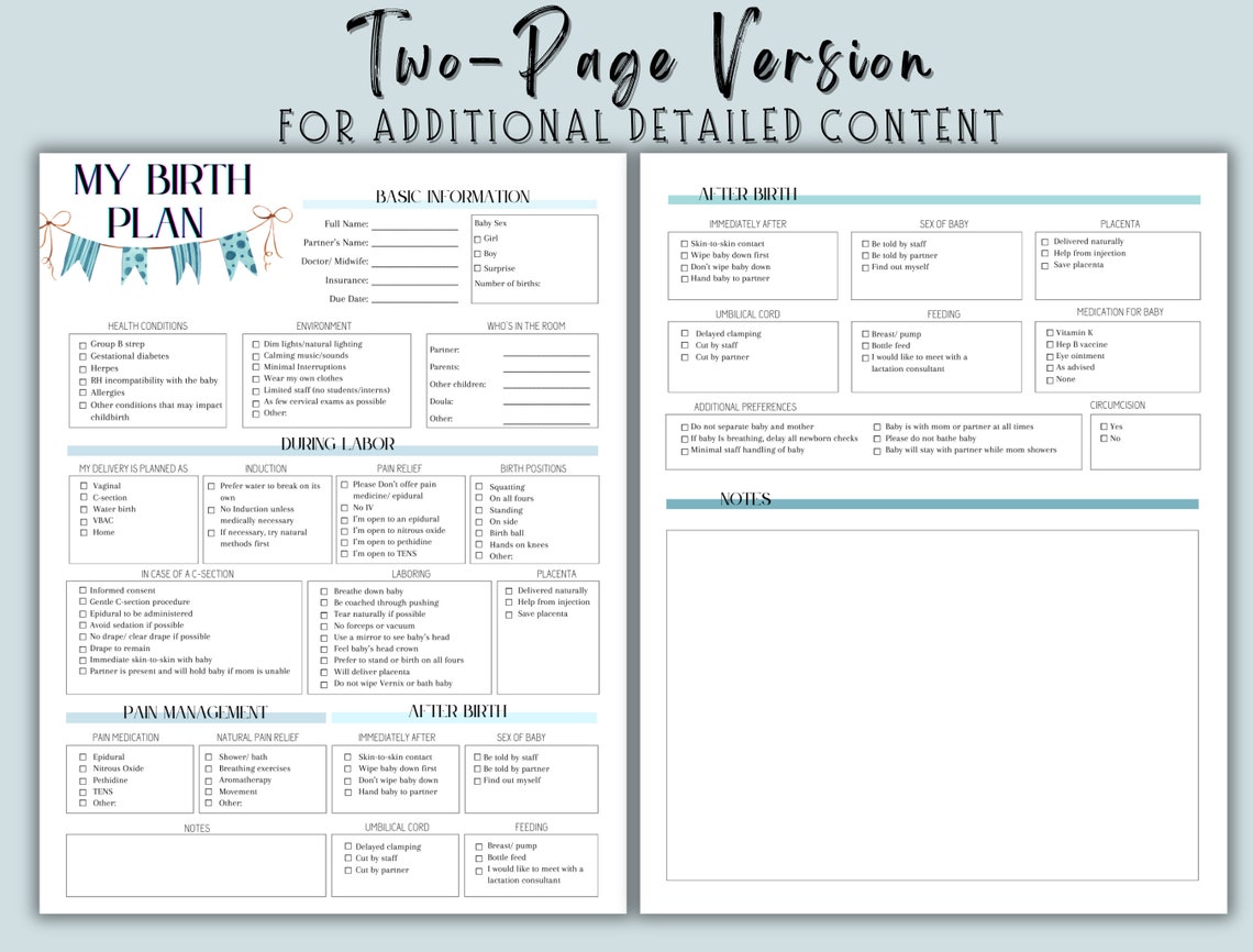 Birth Preferences Template, Birth Plan Printable, Natural Birth Plan ...