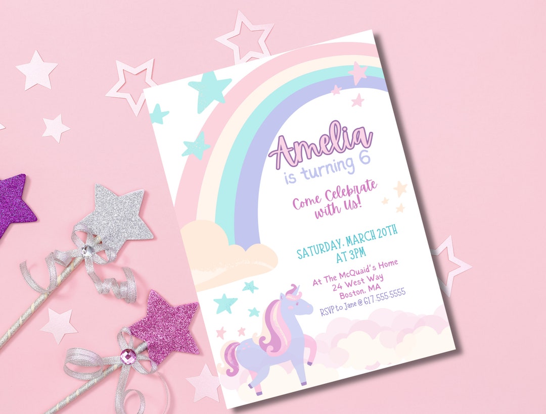 Editable Unicorn Birthday Invitation, Birthday Party Template, Unicorn ...