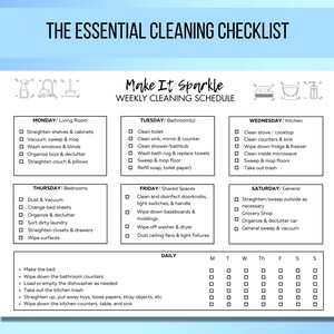 Editable Cleaning Checklist, Minimalist Cleaning, Printable Cleaning To Do List, Weekly Cleaning Planner, Monthly Cleaning, Yearly Cleaning
