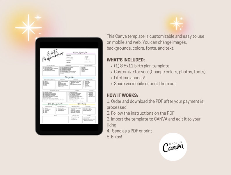 Birth Plan Template, Birth Plan Printable, Natural Birth Plan, Birth ...