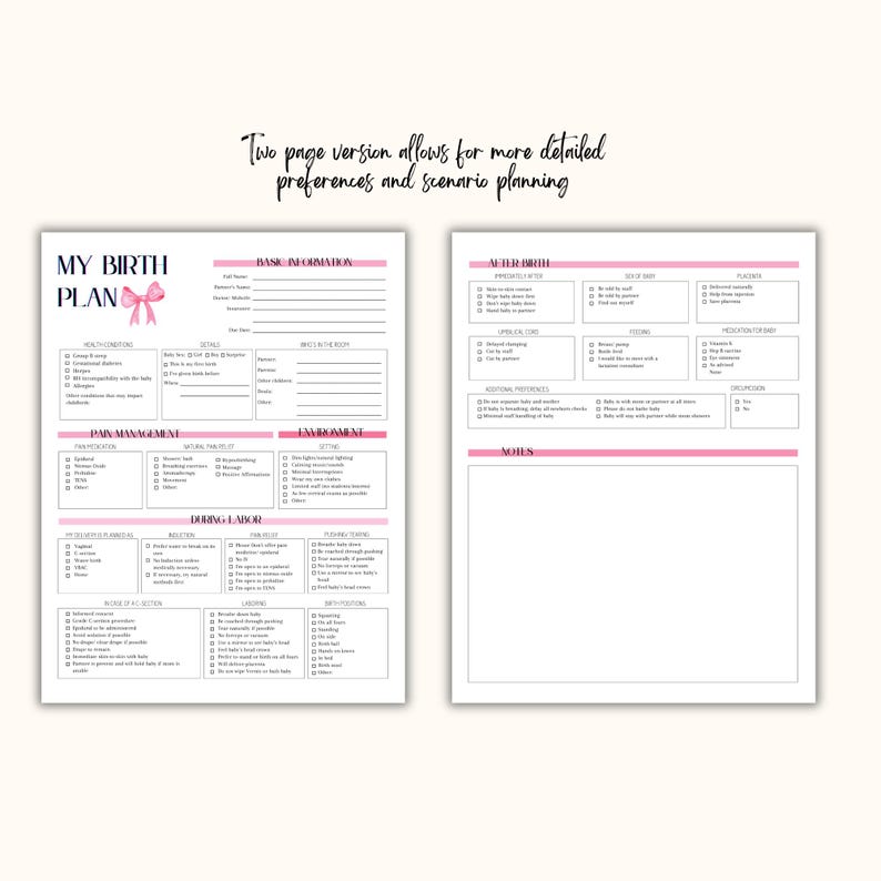 Pink Birth Plan Template | Canva Editable Birth Plan | Pregnancy ...