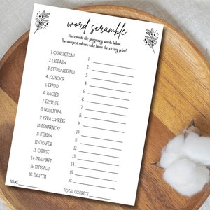 Baby Shower Word Scramble With Answer Key | Baby Shower Game | Baby Shower Word Puzzle | Editable Gender Neutral Game | Instant Download