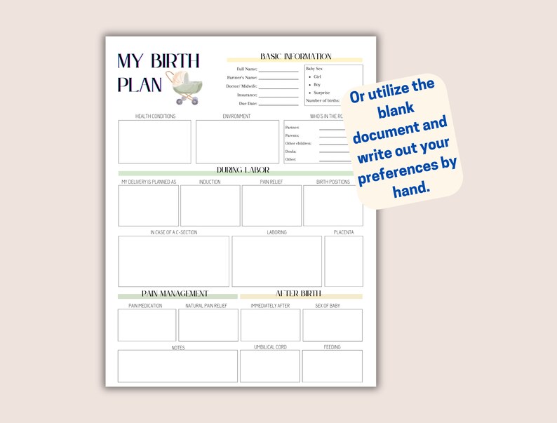 Birth Plan Template, Birth Plan Printable, Natural Birth Plan, Simple ...