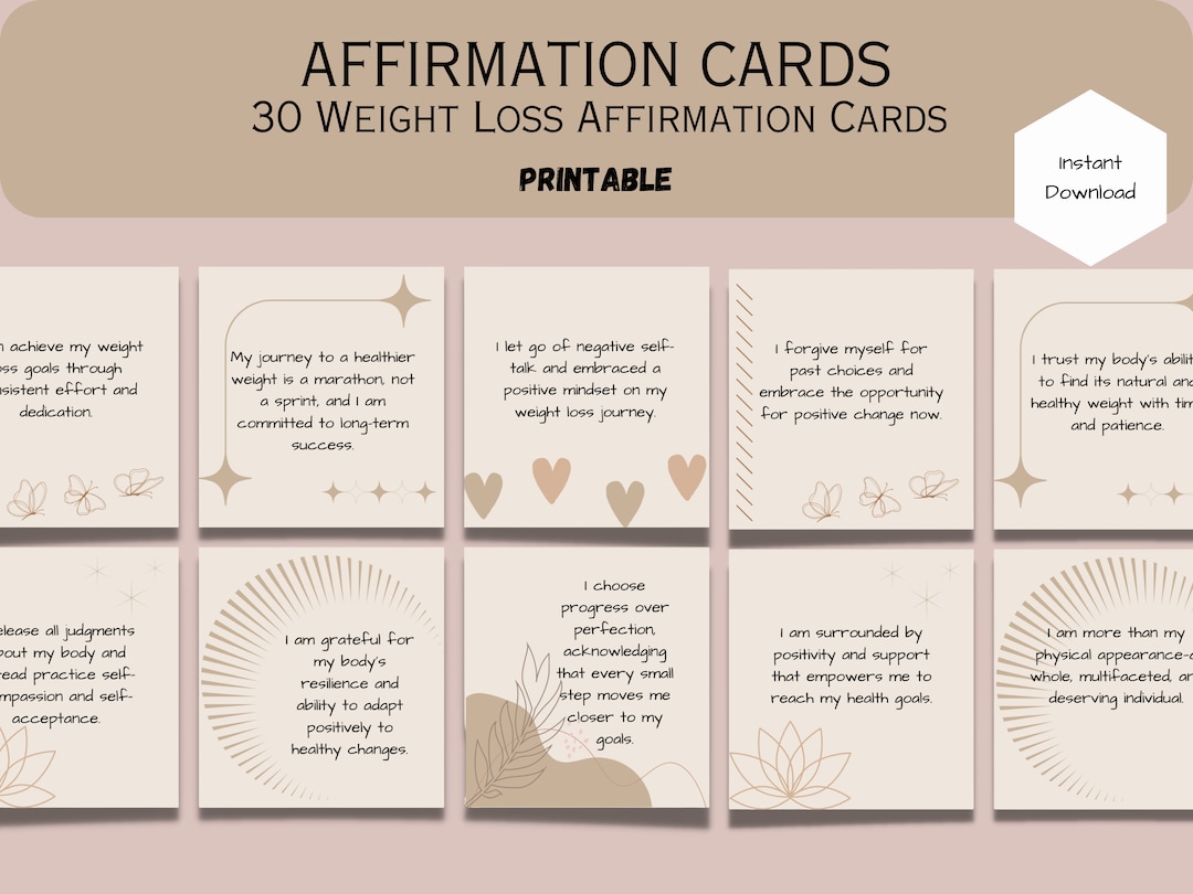 Set of 30 Affirmation Cards for Weight Loss, Printable Weight Loss
