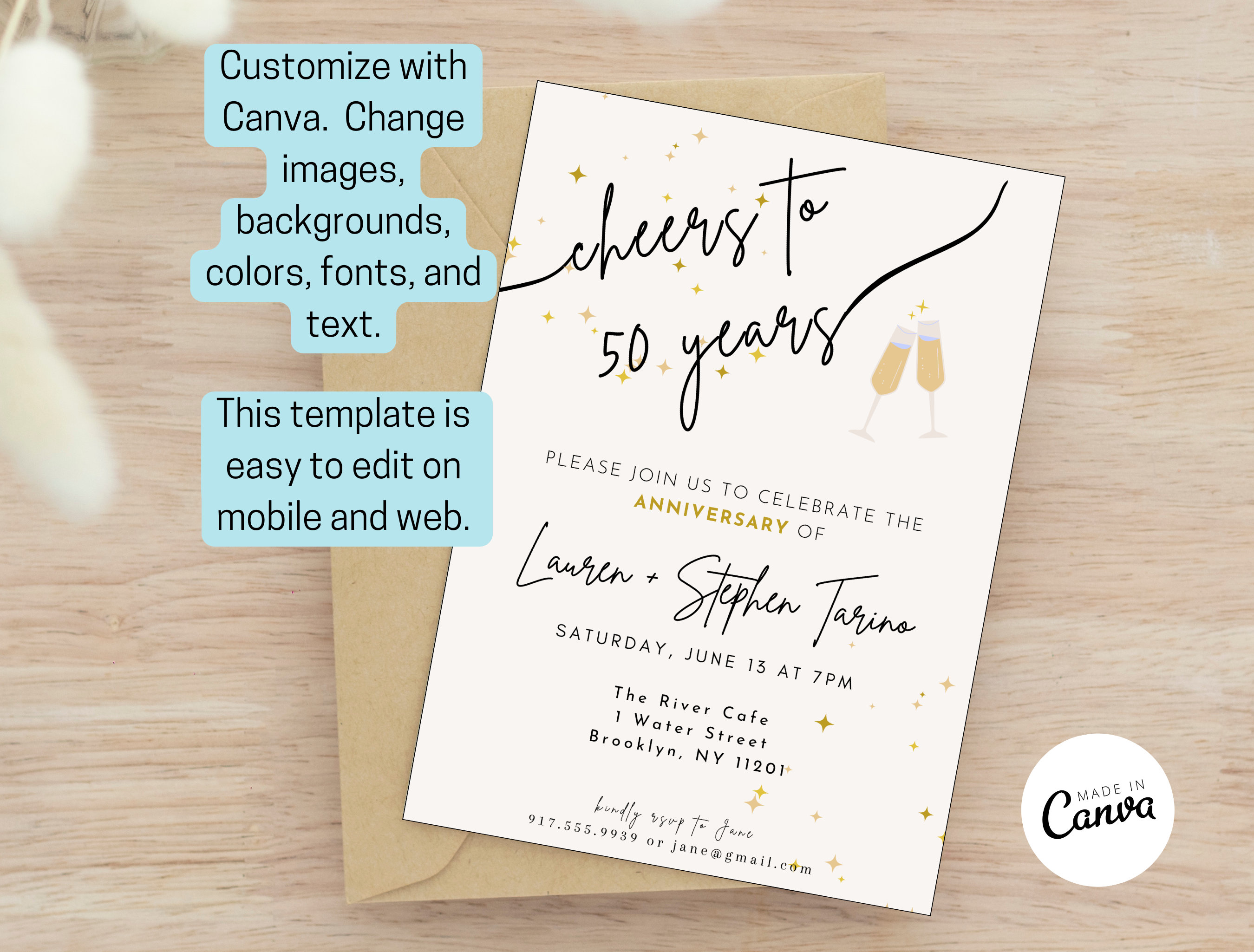 50th Wedding Anniversary Invitation Template, Golden Anniversary Party ...