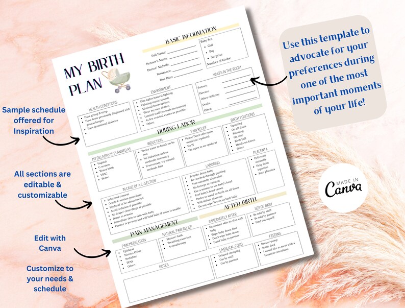 Birth Plan Template, Birth Plan Printable, Natural Birth Plan, Simple ...