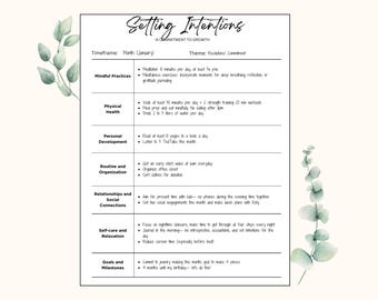 Guida alla definizione delle intenzioni / Modello per la definizione degli obiettivi / Diario della vision board / Agenda per la cura di sé / Tracker delle abitudini stampabile / Kit spirituale modificabile