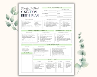C-Section Birth Plan Template Printable | Cesarean Birth Preferences | Editable Canva | Planned C-Section | Hospital Birth Plan