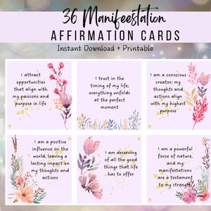 Manifestationskarten | Affirmationskarten - 36 druckbare Karten | Sofortdownload | Positives Denken | Selbstliebe | Affirmationen des Tages