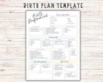 Plantilla sencilla de plan de parto / Plan de parto editable en Canva / Planificador de embarazo / Plan de parto imprimible para el médico / Plan de parto para doula