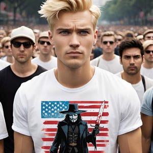V for Vendetta Tee, Patriotic Graphic Tee, Unisex Heavy Cotton Tee, American Flag Shirt, 4th of July Gift, Independence Day Apparel