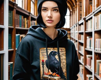 Gothic Raven Sweatshirt - Edgar Allen Poe - Horror Tee - Gothic Horror - Halloween Gift - Unisex College Hoodie
