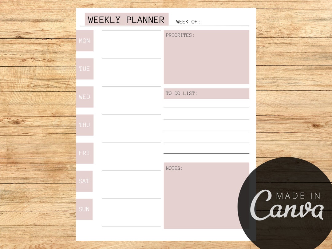 Weekly Planner Canva Template Weekly Planner Canva - Etsy